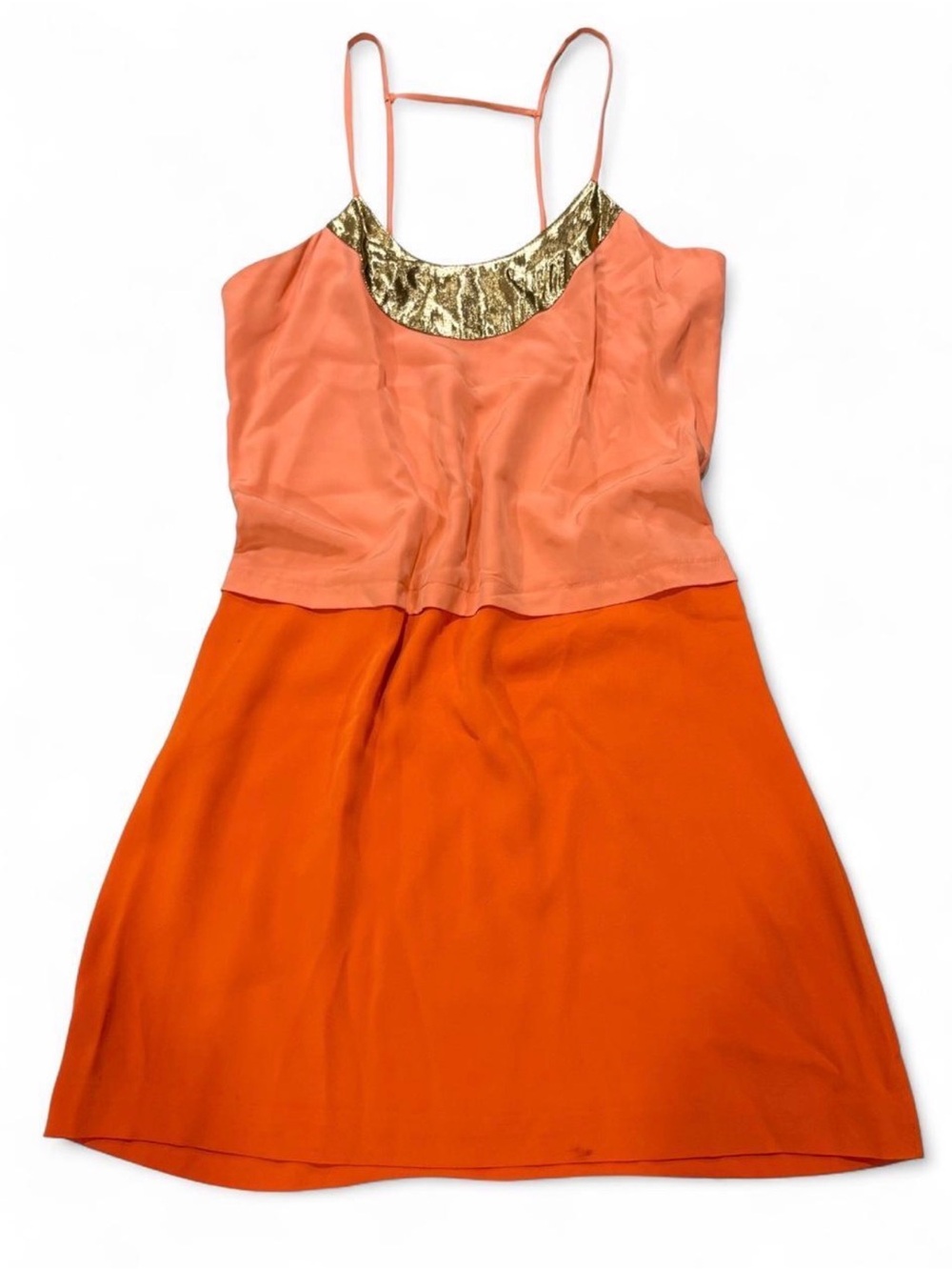 Diane von Furstenberg Sleeveless Two-Tone Coral & Orange Dress with Gold Accent